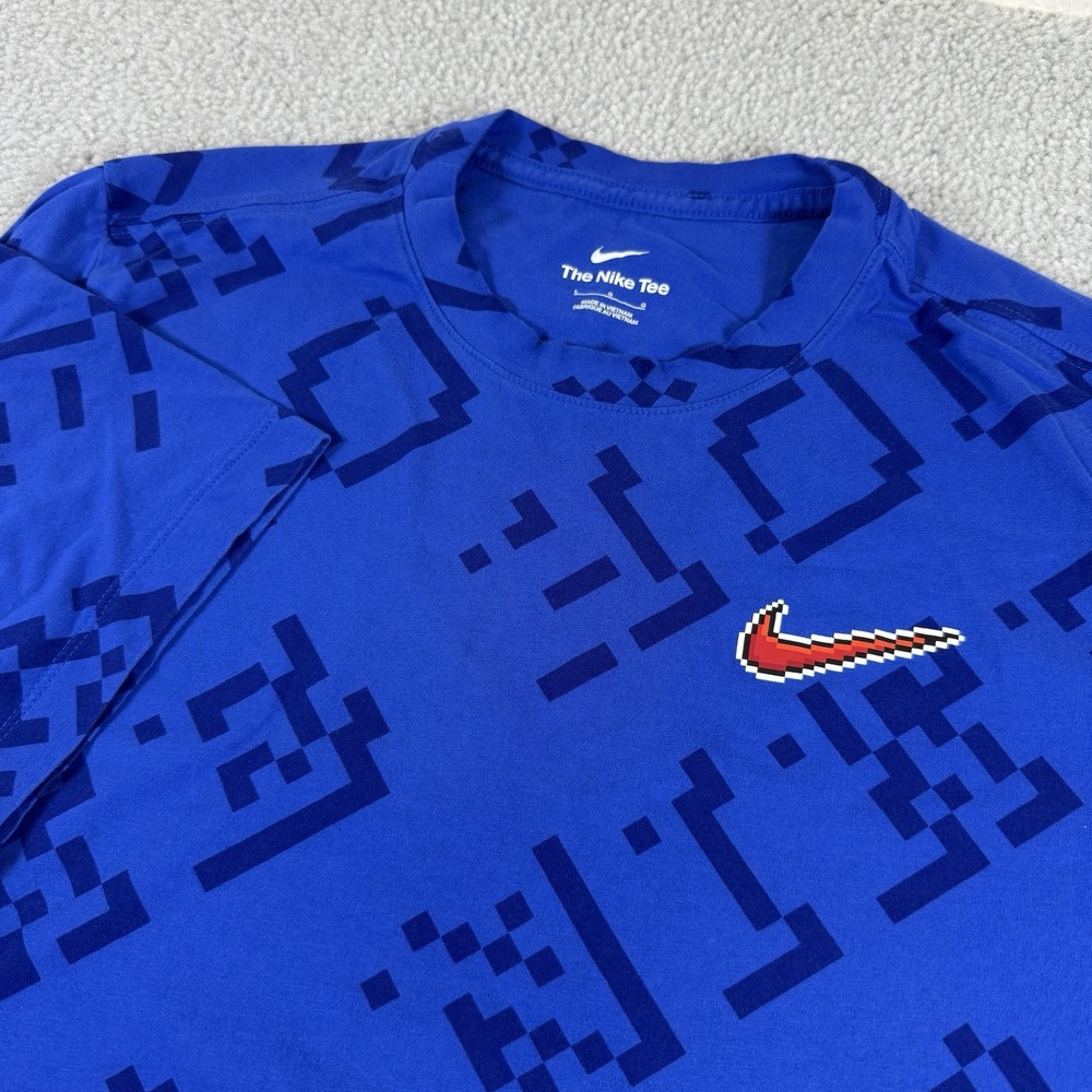 Nike Hoops Shirt Mens Large Blue 8 Bit Digital Short Sleeve‎ Red Swoosh